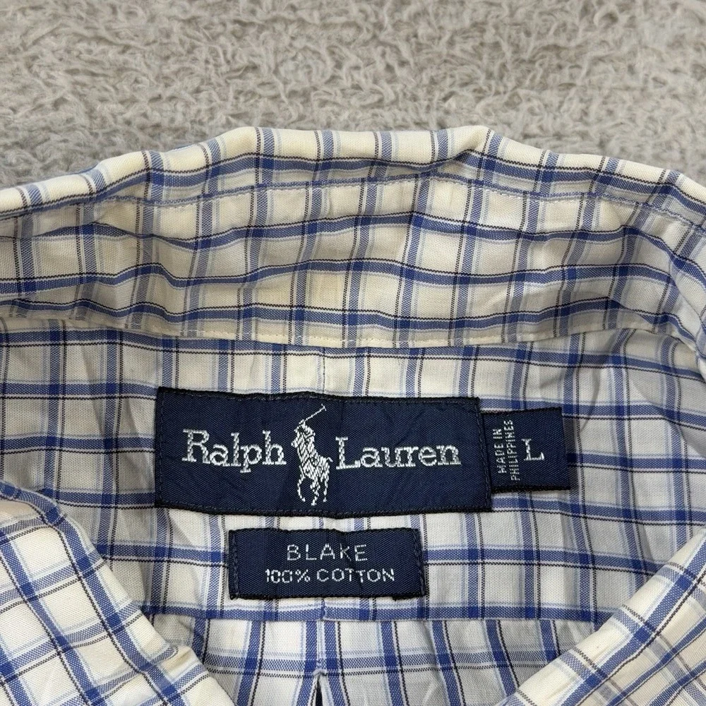 Polo Ralph Lauren Shirt Mens Large Blue White Black Check Button Down Pony